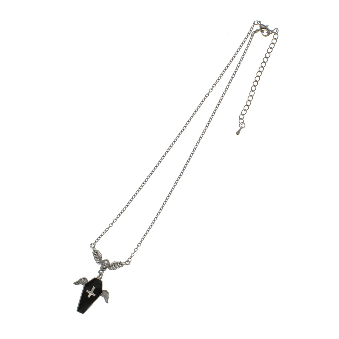 Upside Down Cross Inside Coffin with Wings Chain Necklace