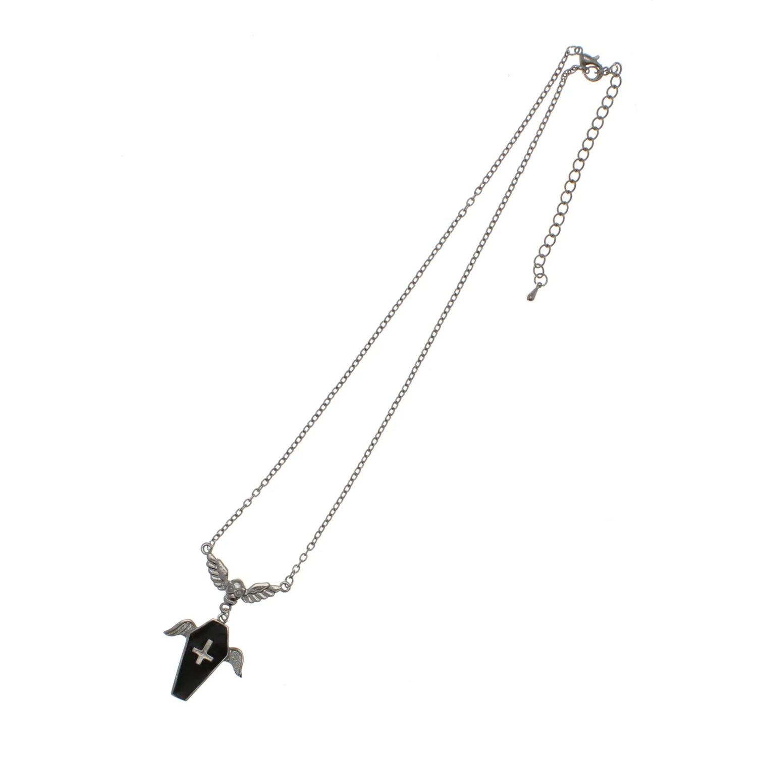 Upside Down Cross Inside Coffin with Wings Chain Necklace