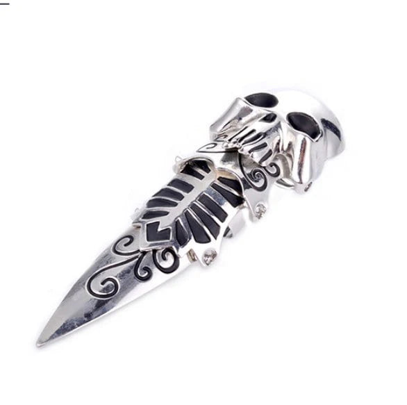 Long Knuckle Skull Punisher Ring (Silver) 