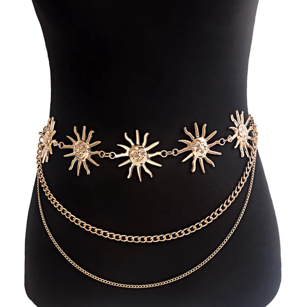 Sun Charm Triple Chain Belt (Silver or Gold)