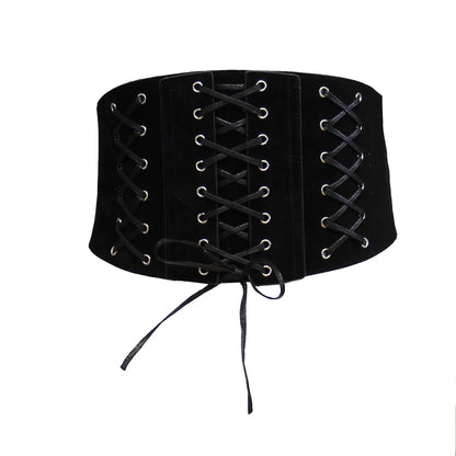 Very Wide Elasticated Suede Waist Lace Up Corset Belt - ZBELT505