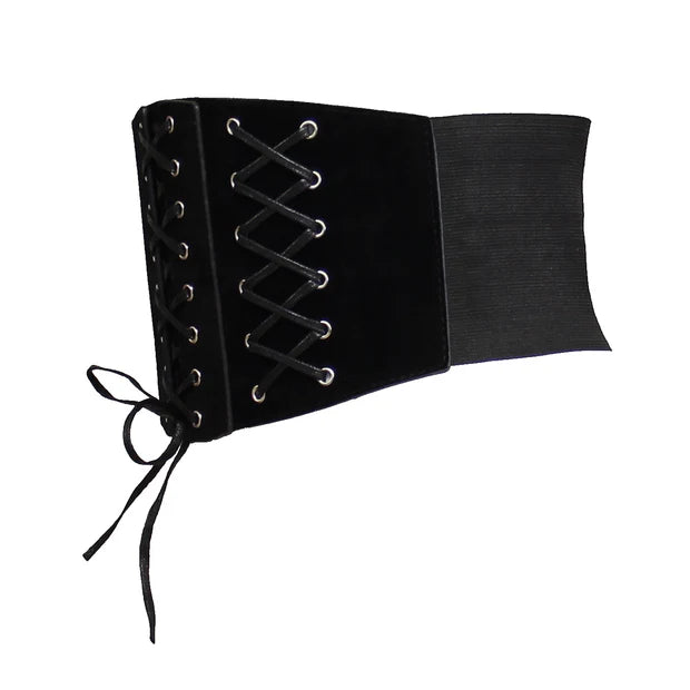 Very Wide Elasticated Suede Waist Lace Up Corset Belt - ZBELT505