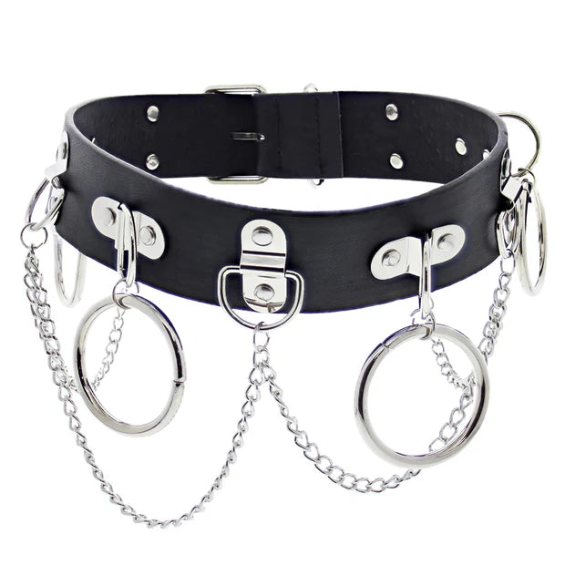 Black PU Belt with Rings &amp; Chains