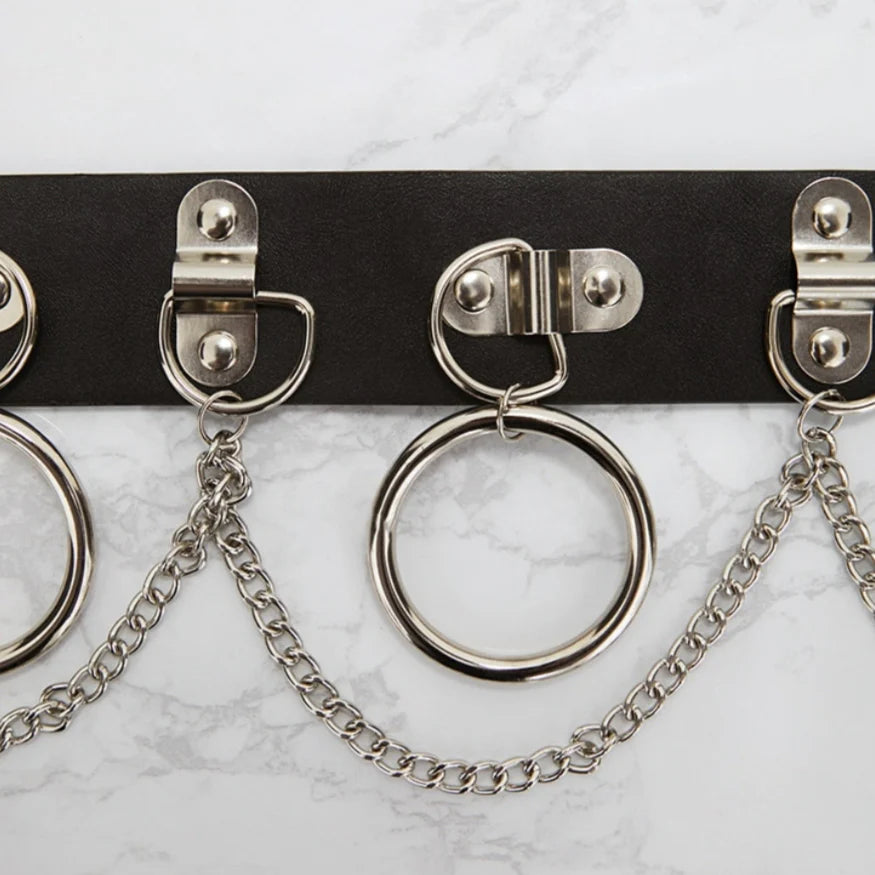 Black PU Belt with Rings &amp; Chains