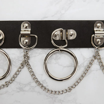 Black PU Belt with Rings &amp; Chains