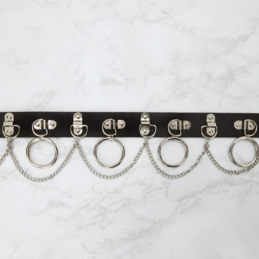 Black PU Belt with Rings &amp; Chains