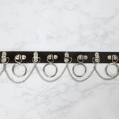 Black PU Belt with Rings &amp; Chains