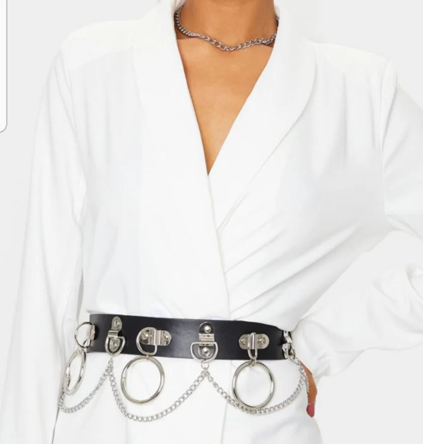 Black PU Belt with Rings &amp; Chains
