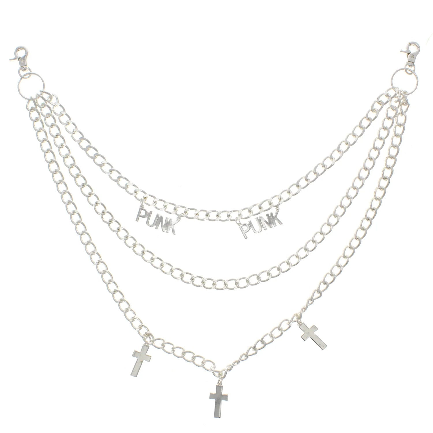 Silver Punk &amp; Cross Triple Chain Hip Chain