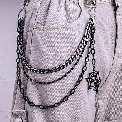 Triple Hip Chain with Cobweb &amp; Spider Attachment (Silver or Black)