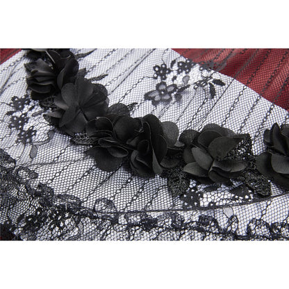 Gothic black red wave velvet lace maxi skirt(✦ Dark In Love)