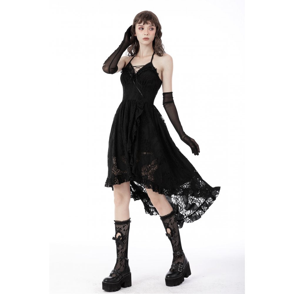 Gothic sexy ruffle low neckline dovetail lace dress (✦ Dark In Love)