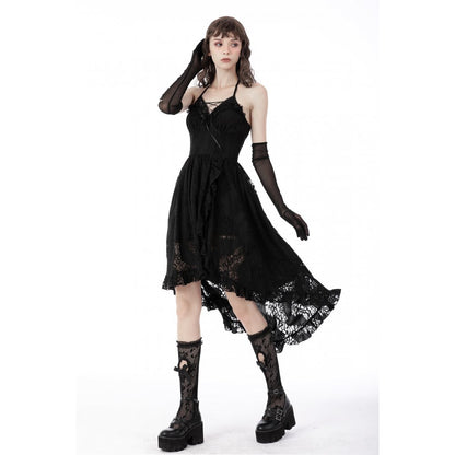 Gothic sexy ruffle low neckline dovetail lace dress (✦ Dark In Love)
