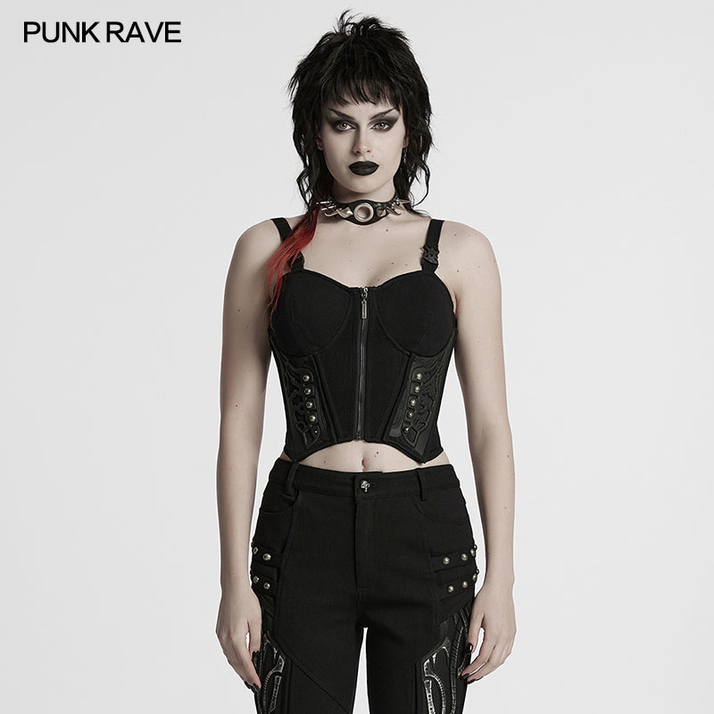 Drawstring Waist Buckle Straps Design Sexy Cyberpunk Vest (✦ Punk Rave) WT-982BXF