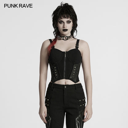 Drawstring Waist Buckle Straps Design Sexy Cyberpunk Vest (✦ Punk Rave) WT-982BXF