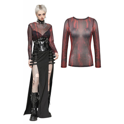 Black and Red Tie-Dye Mesh Versatile Basic Top (✦ Dark In Love) TW620