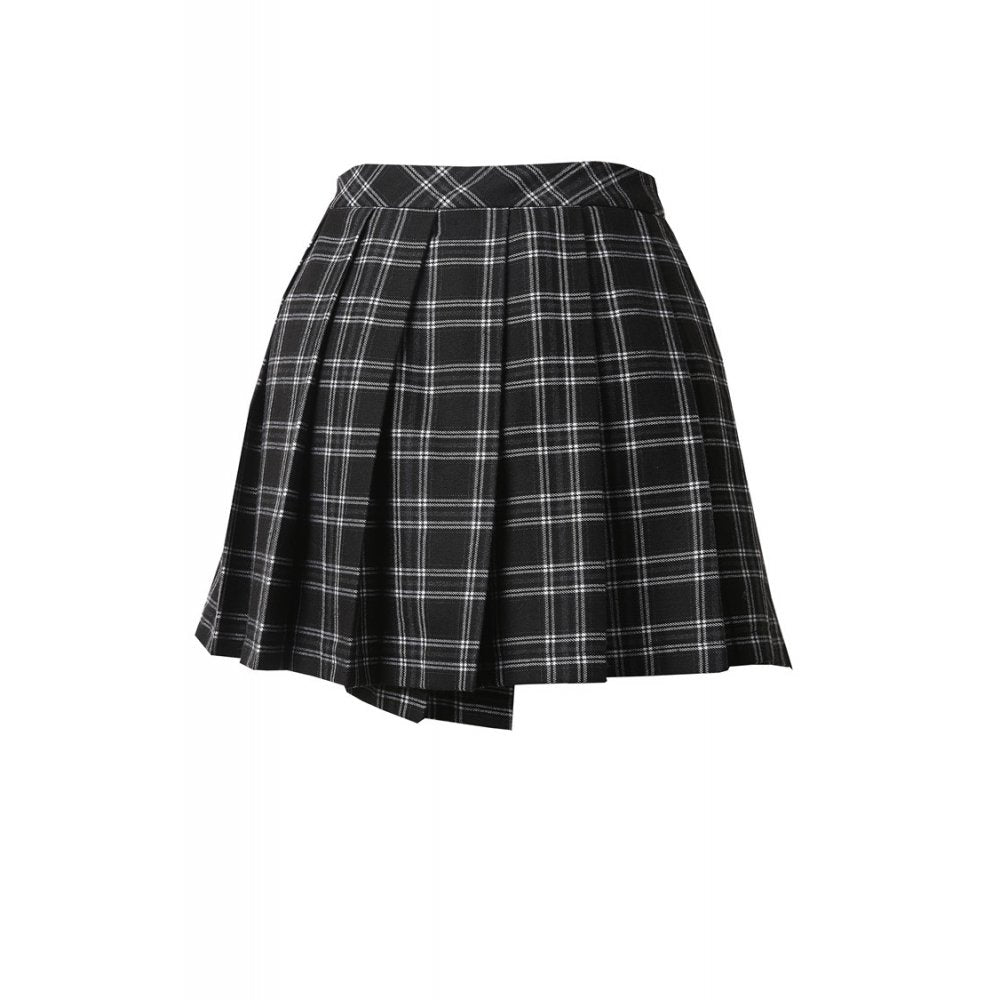 Pleated grid irregular black/grey hem skirt (✦ Dark In Love) KW135BK