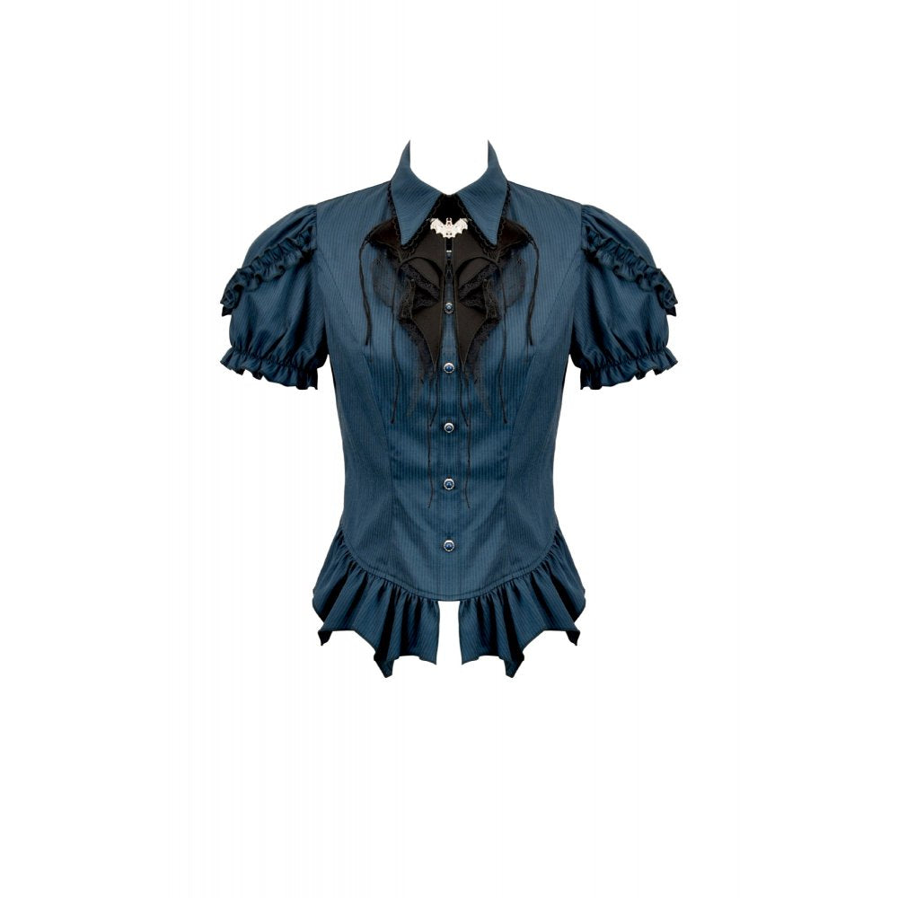 Gothic Academy Striped Puff-Sleeve Blouse (✦ Dark In Love) IW143