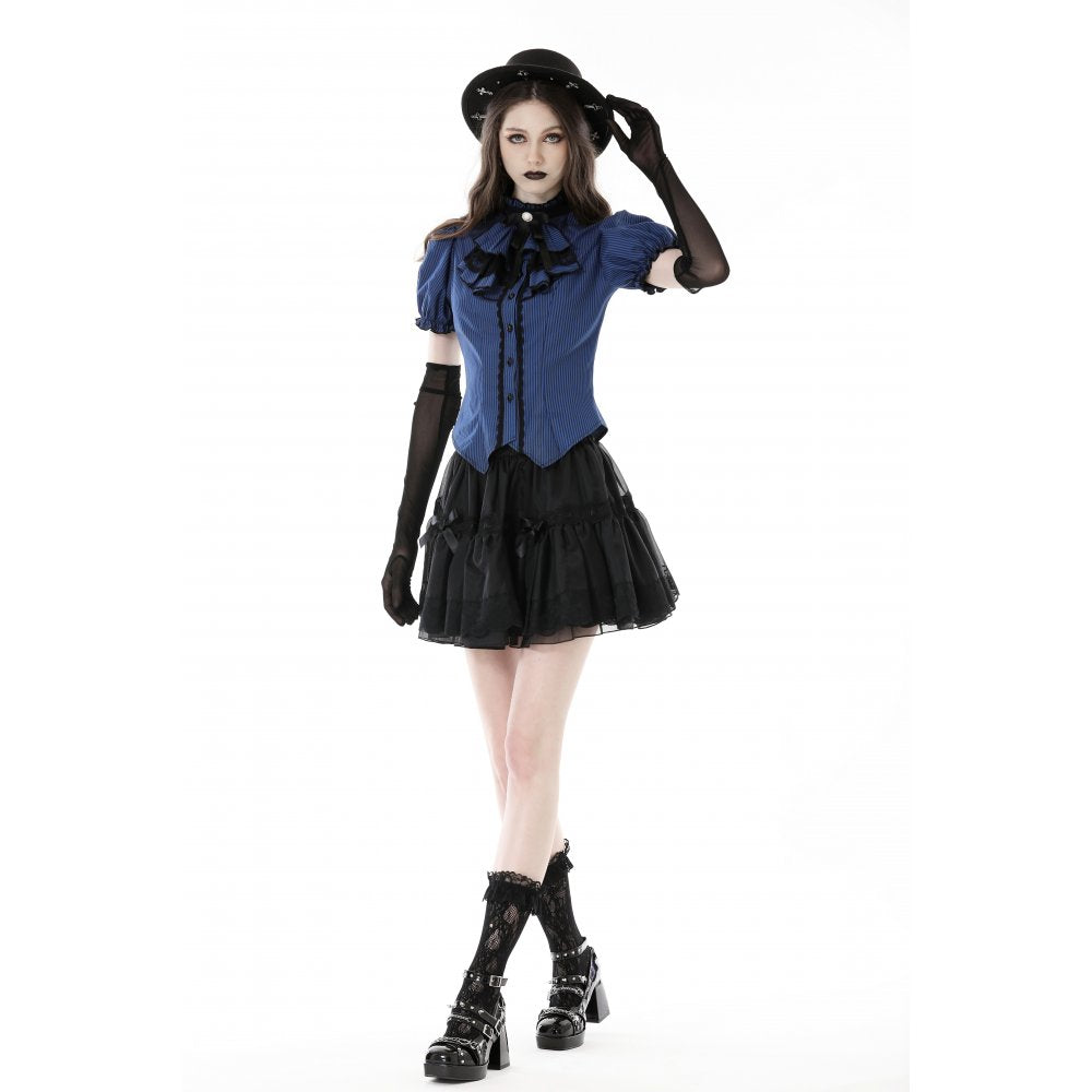 Blue black strip frilly collar blouse (✦ Dark In Love) IW101