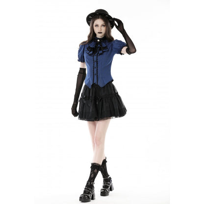 Blue black strip frilly collar blouse (✦ Dark In Love) IW101