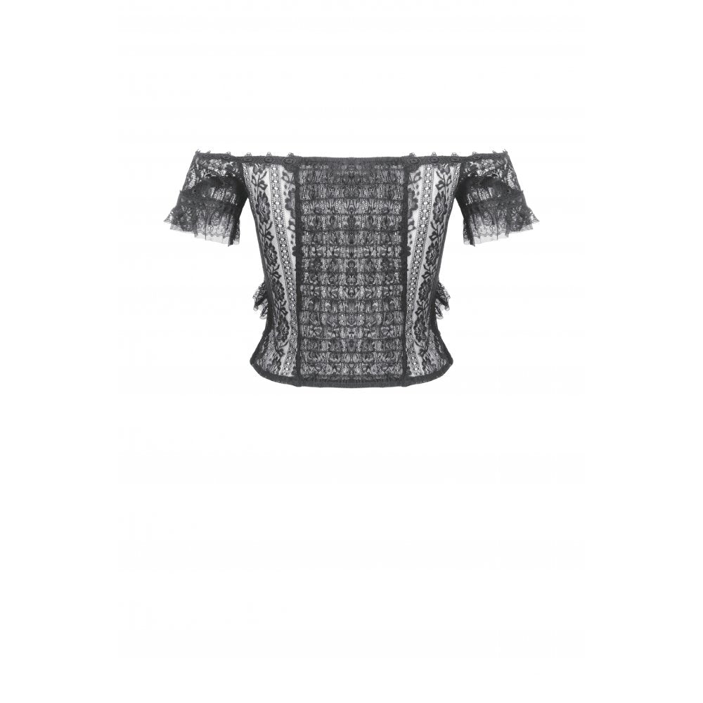 Gothic Off-Shoulder Lace Top with Floral Trim (✦ Dark In Love)