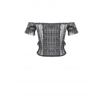 Gothic Off-Shoulder Lace Top with Floral Trim (✦ Dark In Love)