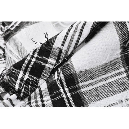 Punk Black and White Checkered Asymmetrical Messy Net Skirt (✦ Dark In Love)