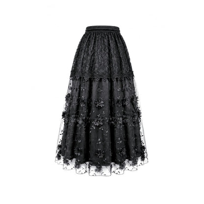 Secret Bloom - Gothic Baroque Lace Tiered Maxi Skirt (✦ Dark In Love) KW470