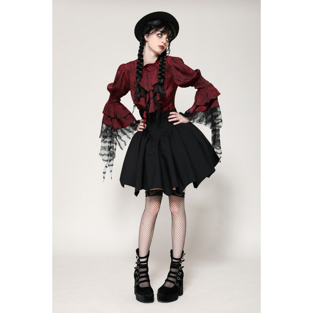 Black minimalist batwing high-waisted a-line skirt (✦ Dark In Love) KW371