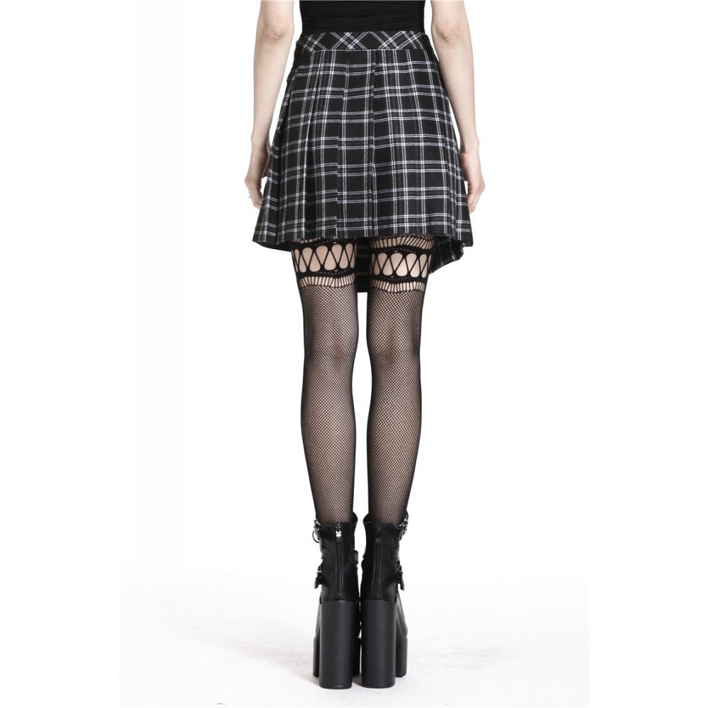 Pleated grid irregular black/grey hem skirt (✦ Dark In Love) KW135BK