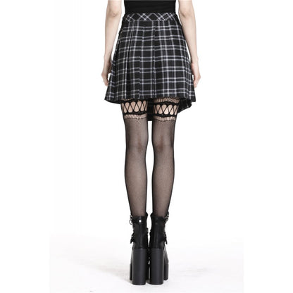 Pleated grid irregular black/grey hem skirt (✦ Dark In Love) KW135BK