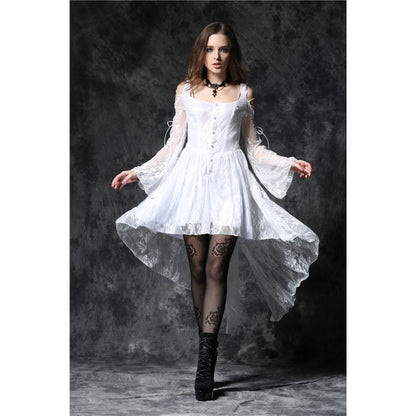 Gothic ghost dovetail lace dress with button row (✦ Dark In Love) DW053wht
