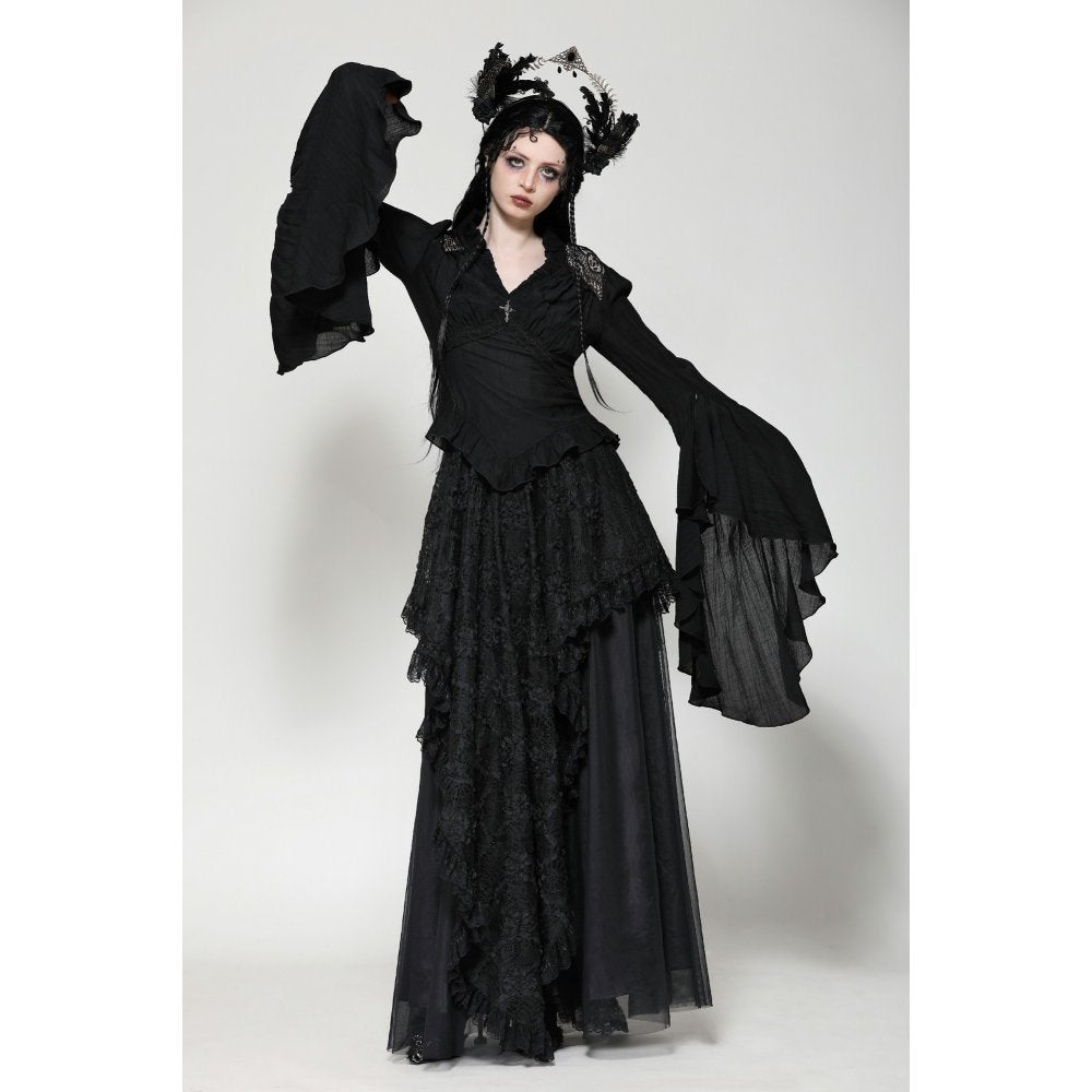 Black classic bell sleeve v-neck top (✦ Dark In Love) TW624