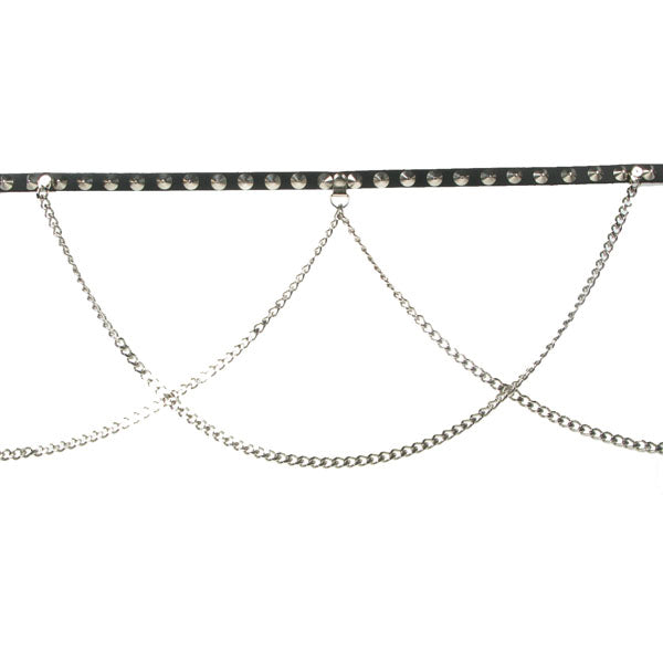 Leather Belt: 1 Row Concial Studs with Double Chain
