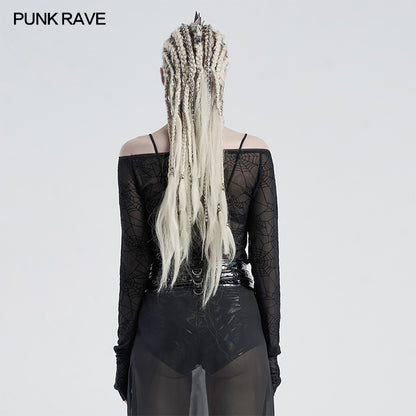 Punk black horizontal neck T-shirt WT-659TCF (✦ Punk Rave)
