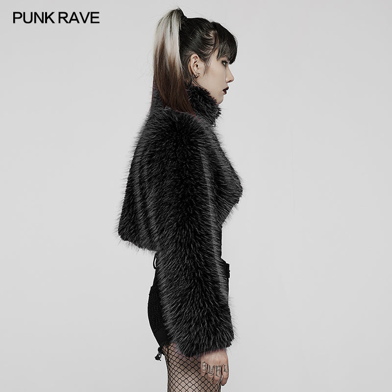Punk Black Faux Fur Jacket (✦ Punk Rave) WY-1397ZDF - ONE-OFF/Einzelstück - Size Large
