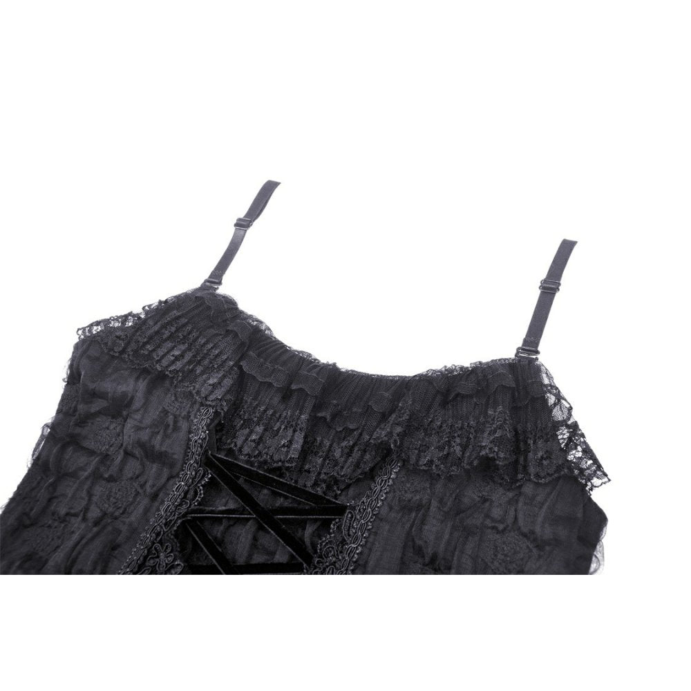 Gothic ghost frilly lace high low strap dress (✦ Dark In Love)