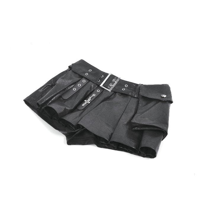 Low-Waist Tactical Punk Skirt-Pants with Asymmetric Pleated Belt (✦ Dark In Love) PW148