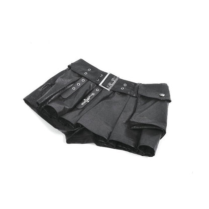 Low-Waist Tactical Punk Skirt-Pants with Asymmetric Pleated Belt (✦ Dark In Love) PW148