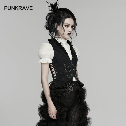 Double Row Chain V-Neck Goth Ruffle Drawstring Vest (✦ Punk Rave) WY-1924MJF