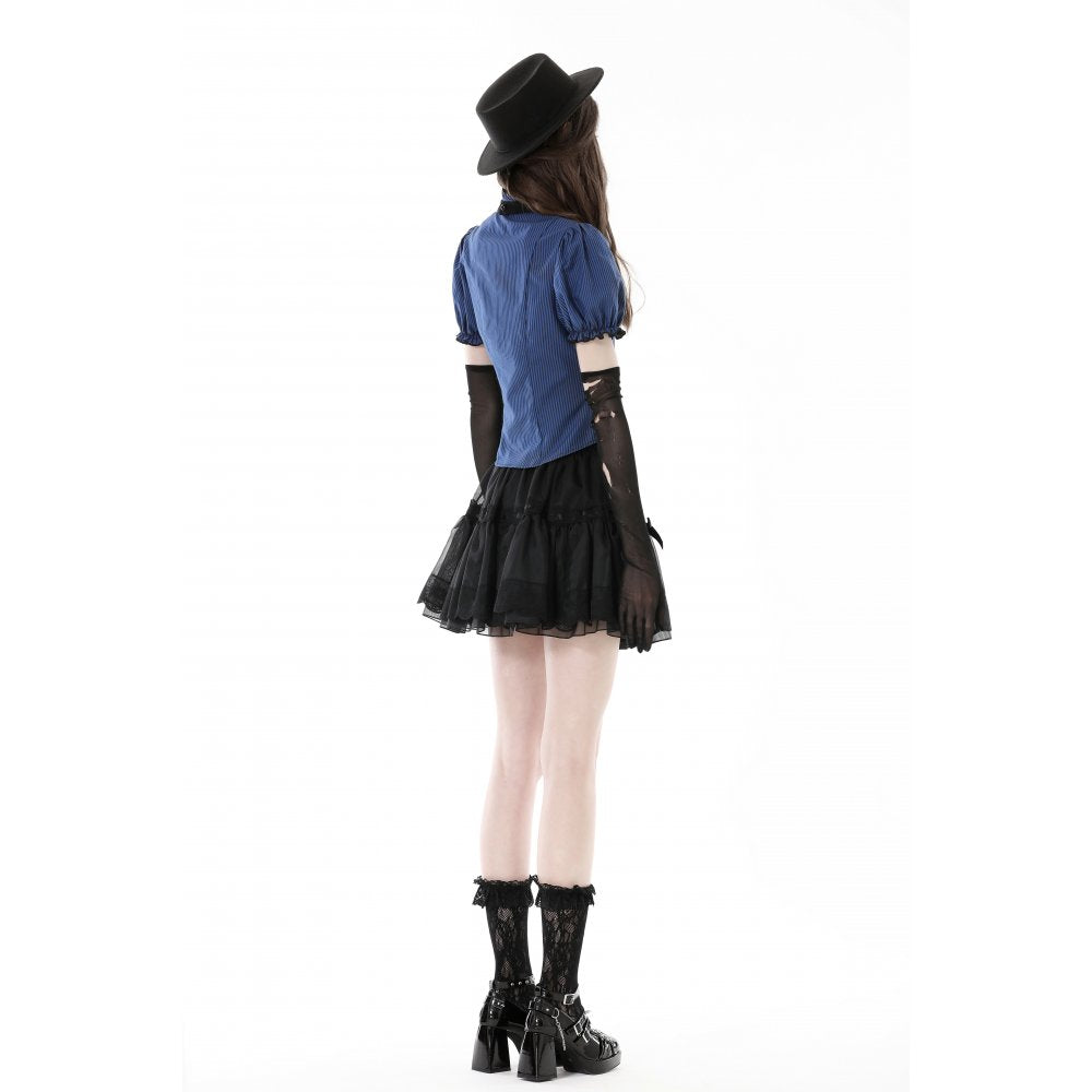 Blue black strip frilly collar blouse (✦ Dark In Love) IW101