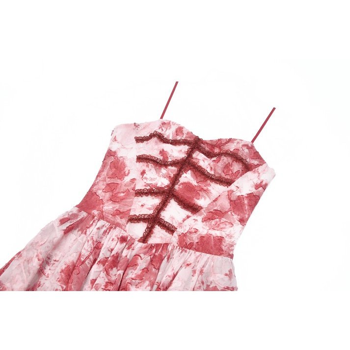 Gothic Asymmetric Dress in Red-White Tie-Dye Chiffon (✦ Dark In Love) DW1182