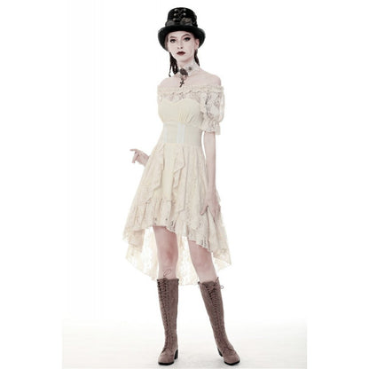 Steampunk beige cocktail short sleeves dress (✦ Dark In Love) DW358