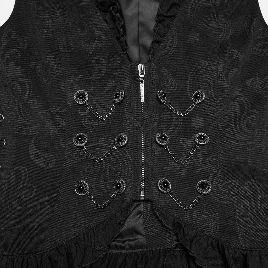 Double Row Chain V-Neck Goth Ruffle Drawstring Vest (✦ Punk Rave) WY-1924MJF
