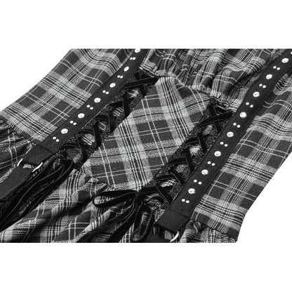 Punk Grey Plaid Metal Studded Dress (✦ Dark In Love) (Top not included)