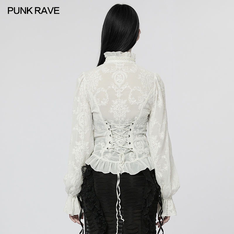 Gothic Chiffon Embroidered Perspective Blouse (✦ Punk Rave) (White) WY-1267CCF