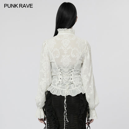 Gothic Chiffon Embroidered Perspective Blouse (✦ Punk Rave) (White) WY-1267CCF