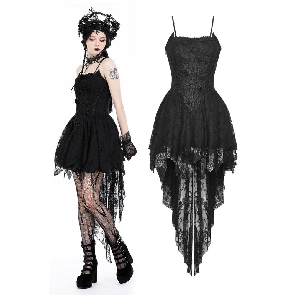 Gothic black rose bloom dovetail lace dress (✦ Dark In Love) DW937