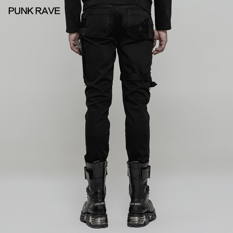 Personality broken mesh black skinny trousers (✦ Punk Rave) WK-319ncm