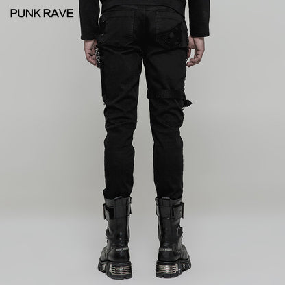 Personality broken mesh black skinny trousers (✦ Punk Rave) WK-319ncm